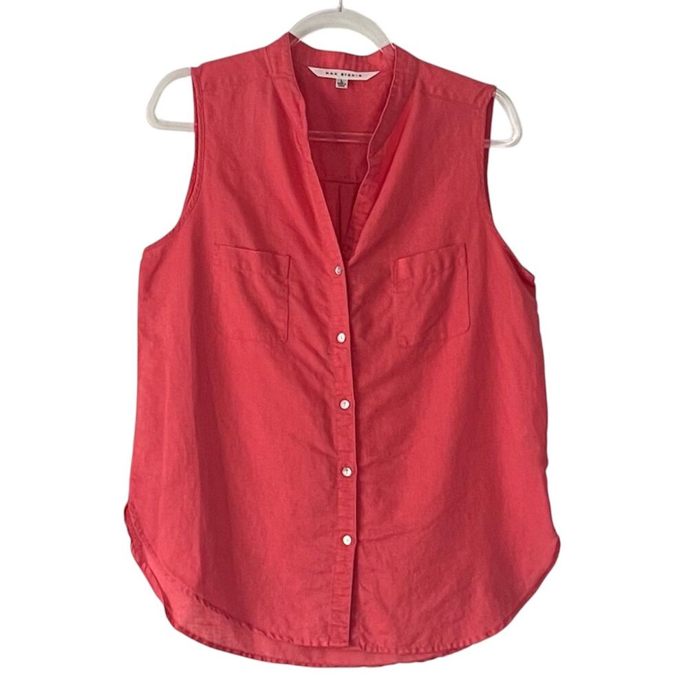 Max Studio Linen Blend Sleeveless Button Front Top Salmon Pink Women's Large
